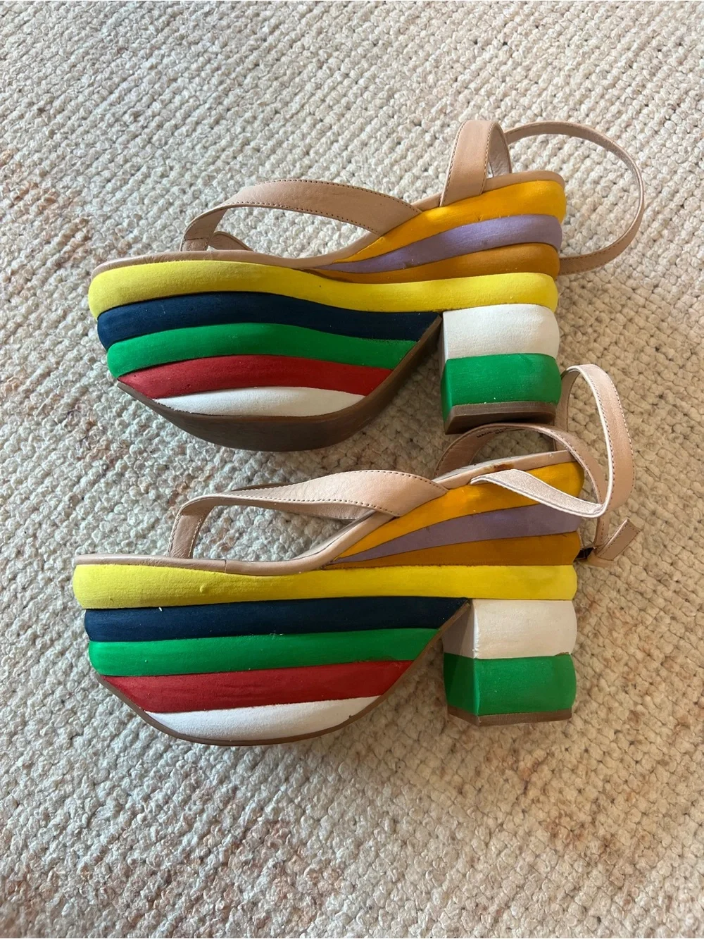 Jeffrey Campbell Rare “Salvatore” Platform Sandals in Rainbow Stripe - size 9